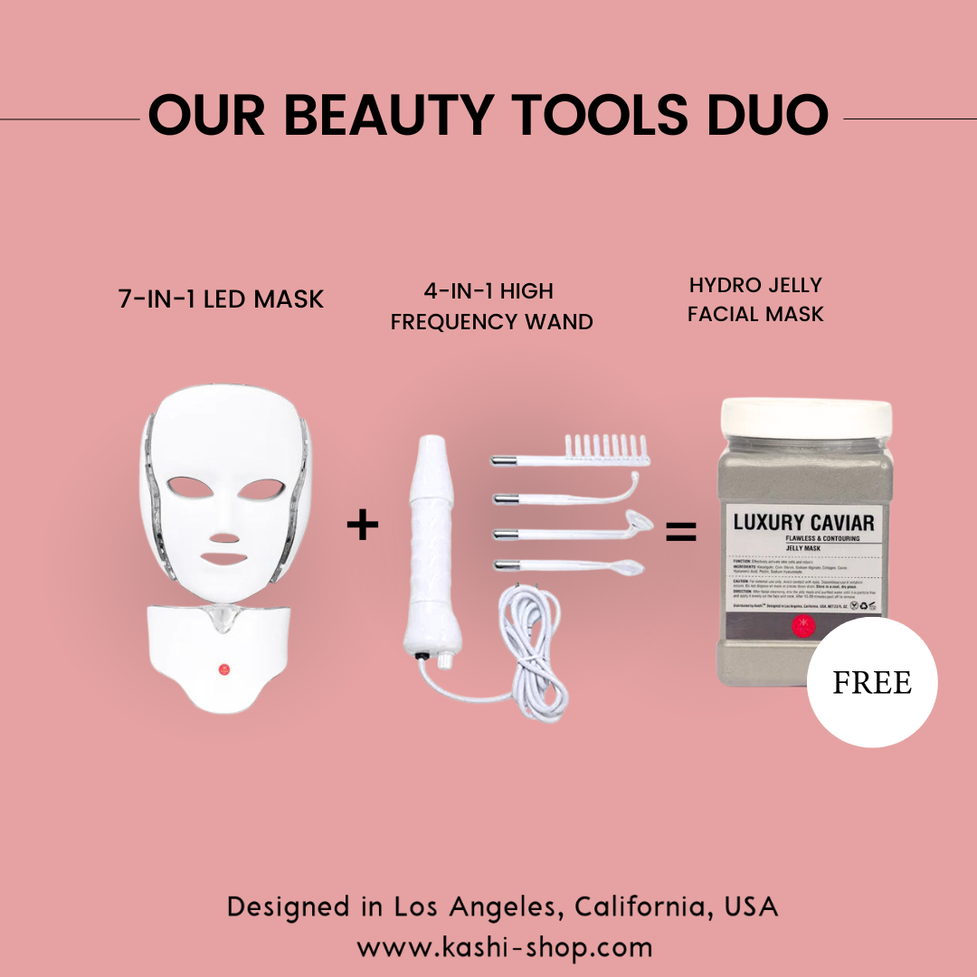 Complete Skin Rejuvenation Kit: 7 in 1 LED Mask, High-Frequency Wand, Bamboo Charcoal Hydrojelly Mask Set