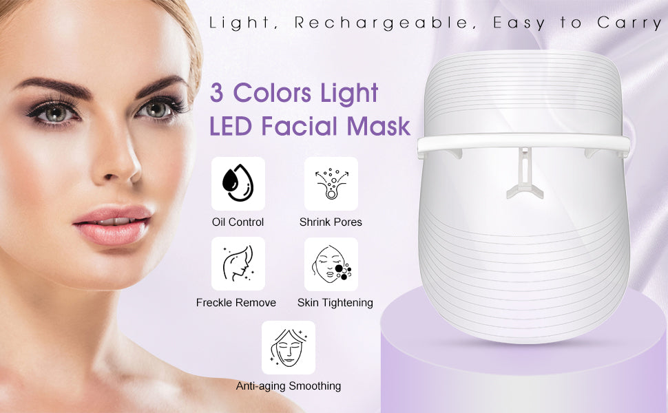 KASHI™ LED Face Mask Light Therapy, 3 Colors Light
