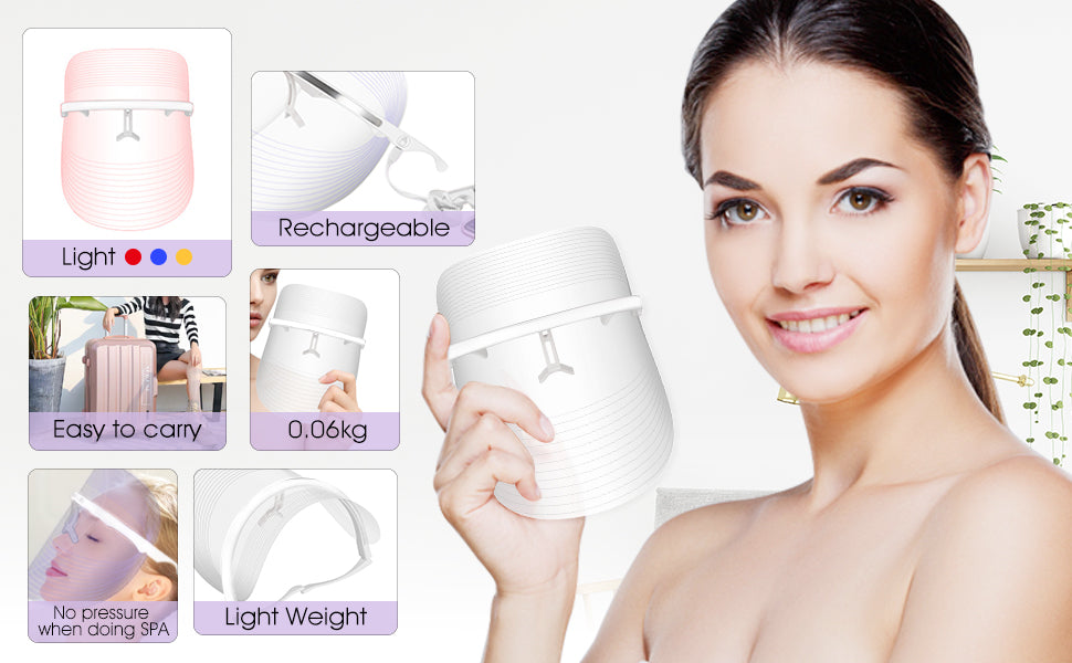 KASHI™ LED Face Mask Light Therapy, 3 Colors Light