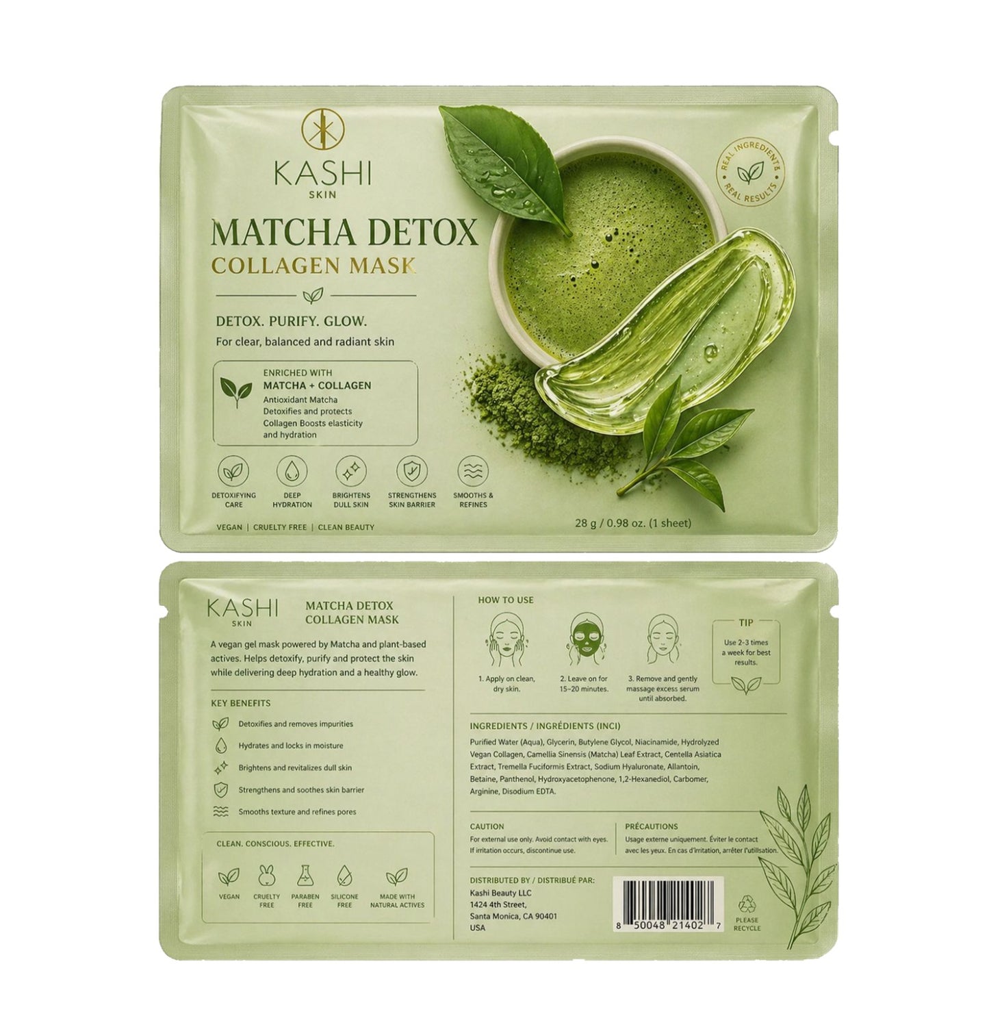Matcha Detox Collagen Sheet Mask – Detoxifying, Hydrating & Brightening